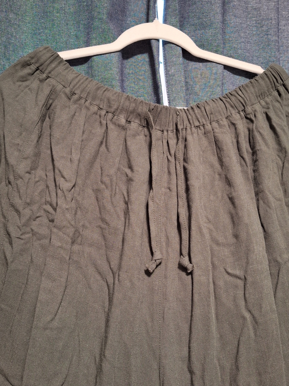 Women's Boho Olive Green Wide-Leg Drawstring Pants Size XL - Picture 2 of 11